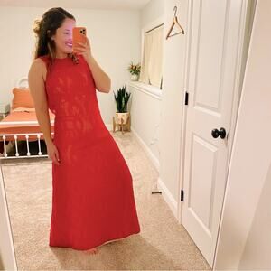 Gianna Bini Red Nude Lace Maxi Dress 0